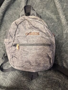 adidas Heather Gray Mini Backpack with Gold Accents
